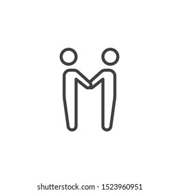 Couple holding hands each other line icon. linear style sign for mobile concept and web design. People relationship outline vector icon. Symbol, logo illustration. Vector graphics