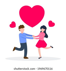 Couple holding hands each other. Creative concept of couple, love, romantic, or relationship. Simple trendy cute cartoon character vector flat style illustration. Graphic element for valentine's day.
