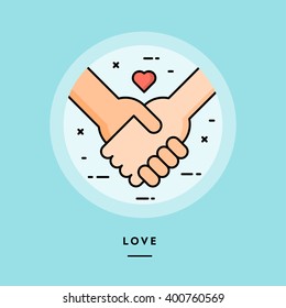Couple holding hands, flat design thin line banner, usage for e-mail newsletters, web banners, headers, blog posts, print and more