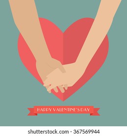 Couple holding hands. Happy Valentine's day card