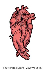 couple holding hands with heart organ