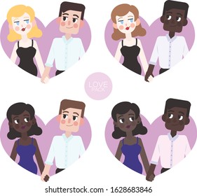 Couple holding hands in heart shape ( flat vector love pack, set)