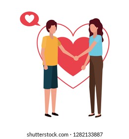 couple holding hands with hearts character