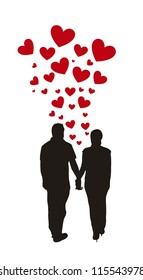 couple holding hands with hearts. vector illustration