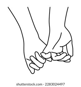 couple holding hands, line art vector, black white symbol, editable lines, romantic, valentine