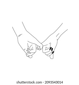 Pareja sosteniendo el dibujo de la línea de las manos. Concepto de felicidad. Ilustración del concepto de fecha romántica. Agarrado de pinky. Obra vectorial continua de una sola línea para la tarjeta del día de San Valentín, pancarta, volante de afiches.