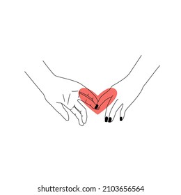 Couple holding hands line drawing. Happiness concept. Romantic date concept illustration. Continuous vector single line art for Saint Valentine's day card, banner, poster flyer.