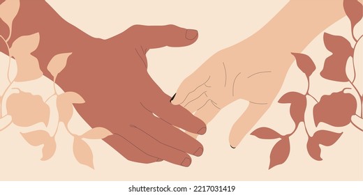 Couple Holding Hands. Men's And Women's Hand Together. Symbol Of Love, Frendship, Dating. Vector Illustration Concept.