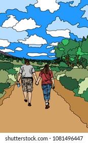 Couple Holding Hands on a Hike