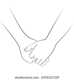 Couple holding hands one line drawing on white isolated background