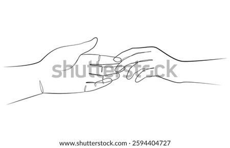 Couple holding hands one line drawing on white isolated background