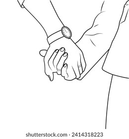 Couple Holding Hands Outline Sketch Line Art Engagement Concept Valentine's Day Vector Illustration