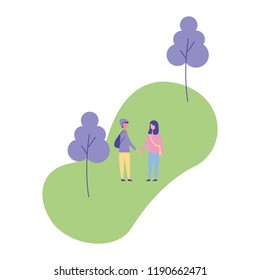 couple holding hands park trees nature