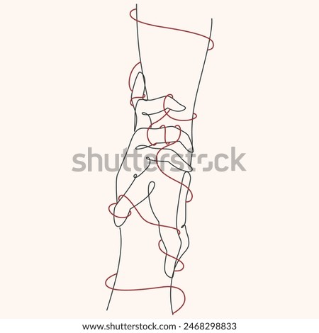 couple holding hands with red rope wrapped around  one line drawing. couple holding hands with red rope wrapped around  single line illustration. couple holding hands with red rope wrapped around  min