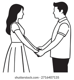 Couple Holding Hands Relationship Connection Minimal Line Art Illustration