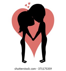 Couple holding hands - Silhouette of a happy couple with hearts