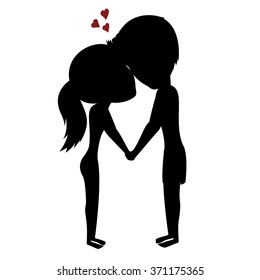 Couple holding hands - Silhouette of a happy couple with hearts