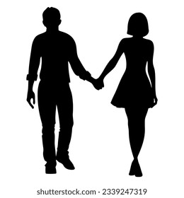 Couple holding hands silhouette. Man and woman in love. vector illustration