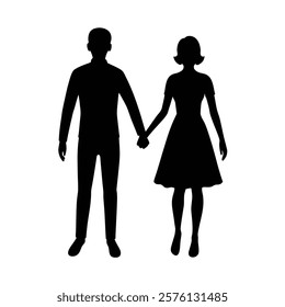 Couple Holding Hands Silhouette Vector Art - Black Design Illustration