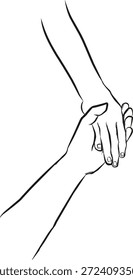 Casal de mãos dadas em um estilo simples de ilustração vetor plana, simbolizando amor, conexão e relacionamento. Adequado para projetos de Dia dos Namorados, cartazes, cartões de felicitações, mídias sociais e projetos temáticos românticos. Isolado no plano de fundo transparente.
