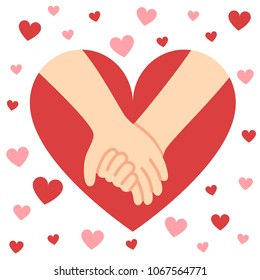 Couple Holding Hands Surrounded by Heart Cartoon Vector Illustration
