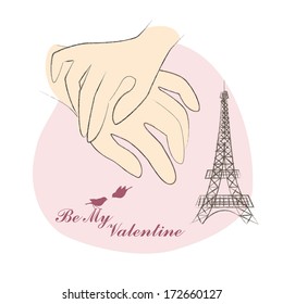 Couple holding hands. Vector illustration