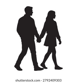 Couple holding hands and walking silhouette for romantic travel imagery