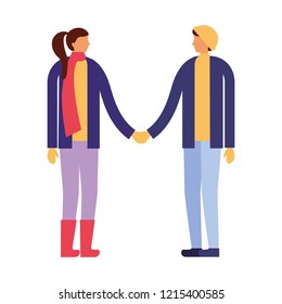 couple holding hands with winter clothes