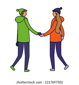 couple holding hands with winter clothes
