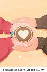 Couple holding hot coffee love poster