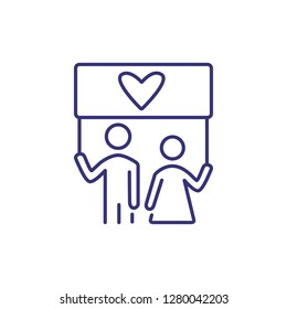 Couple holding love banner line icon. Marriage, traditional family, Valentine day. LGBT concept. Vector illustration can be used for topics like relationships, family, holiday