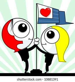 couple holding a love flag post	