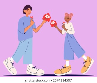 Couple holding love letter. Valentine`s day. Modern isolated vector illustration.