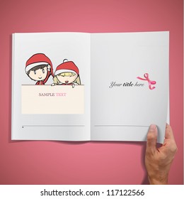 Couple holding placard inside a open book. Vector design.