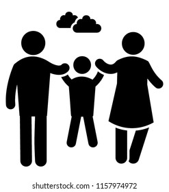 
A couple is holding their kid and making him amuse in a cloudy area, child amusement 
