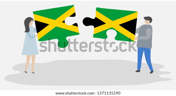 Couple Holding Two Puzzles Pieces Jamaican Stock Vector Royalty Free 1371135590