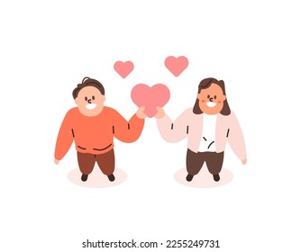 ein Paar hat ein Symbol der Liebe oder des Herzens. Menschen, die den Tag der Zuneigung feiern. Alles Gute zum Valentinstag! romantisch und intim. Ich schaute nach oben. Design des Illustrationskonzepts. Vektorelemente