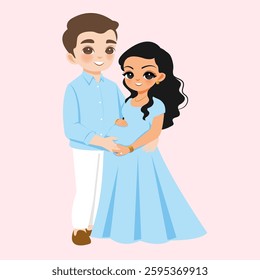 Couple holds together to Announce Pregnancy | Vector Illustration