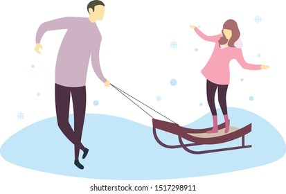 Couple holiday on winter.  Flat design vector illustration for trendy design, banner, website, poster, book cover, presentation and advertising.