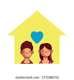 couple at home smiling and calm illustration desing