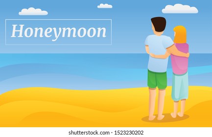 Couple honeymoon concept banner. Cartoon illustration of couple honeymoon vector concept banner for web design