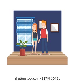 couple in the house corridor