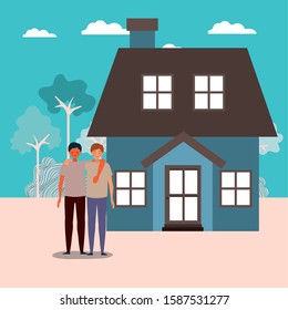 Couple and house design, Home real estate building residential architecture and property theme Vector illustration