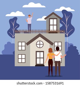 Couple and house design, Home real estate building residential architecture and property theme Vector illustration