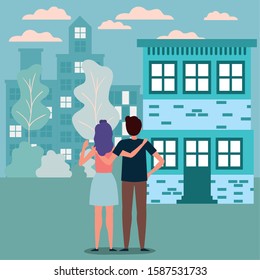 Couple and house design, Home real estate building residential architecture and property theme Vector illustration