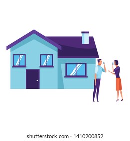 couple and house icon cartoon vector illustration graphic design