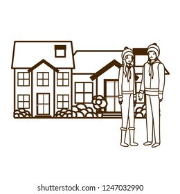 couple with house in winter avatar character