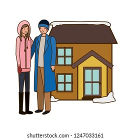 couple with house in winter avatar character