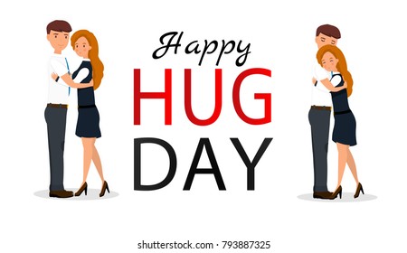 Couple hug. Flat vector illustration