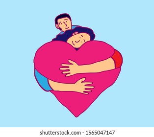 couple hug the large love. vector illustration to proud people